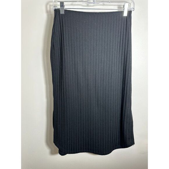 Abercrombie and Fitch Black Midi Ribbed Skirt with Back Slit Size Small - Picture 1 of 4